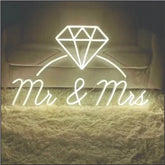 Mr & Mrs With cute crystal Ring wedding neon sign
